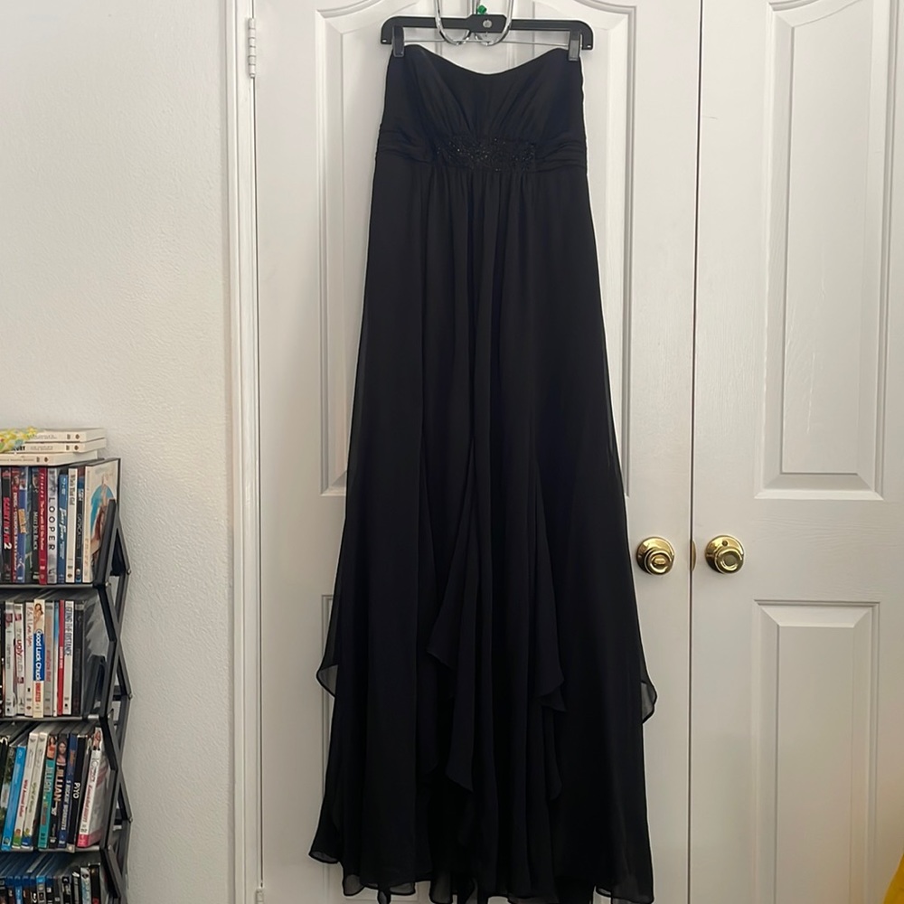 David's bridal bridesmaid strapless black dress with heart beads size 12.